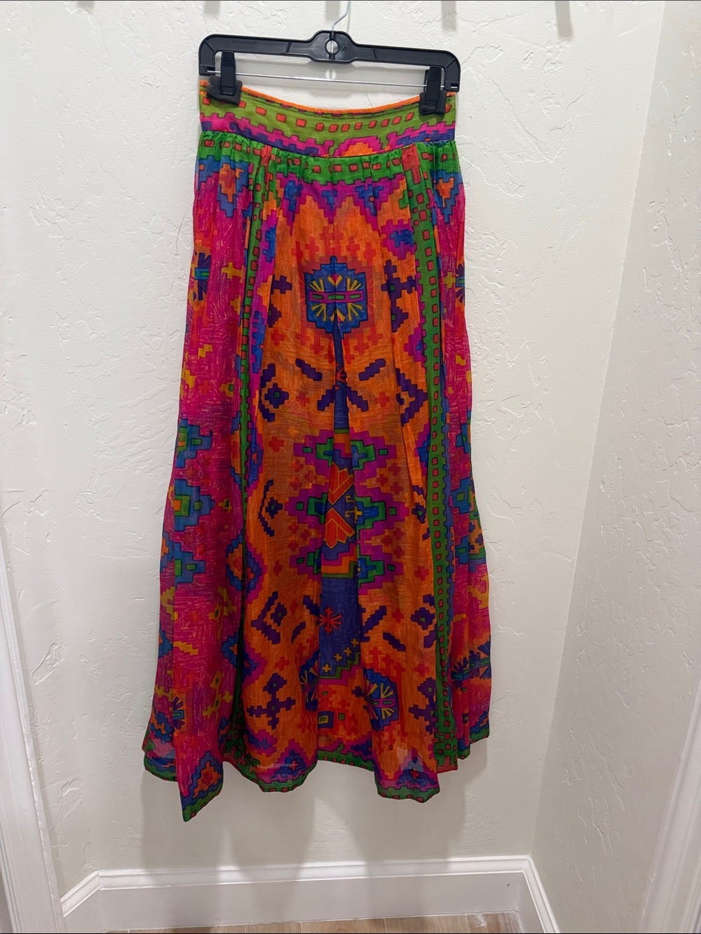 Vintage Lanvin Vibrant Orange Pink & Green Geometric Maxi Skirt